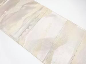 遠山に寺塔風景模様織り出し　袋帯